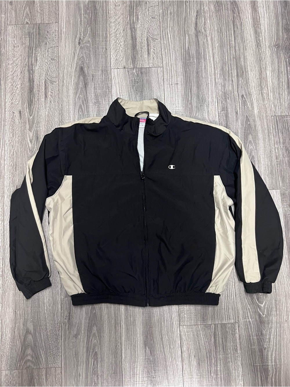Champion Vintage 90’s Black & Beige Track Jacket - Men's Zip-Up Windbreaker